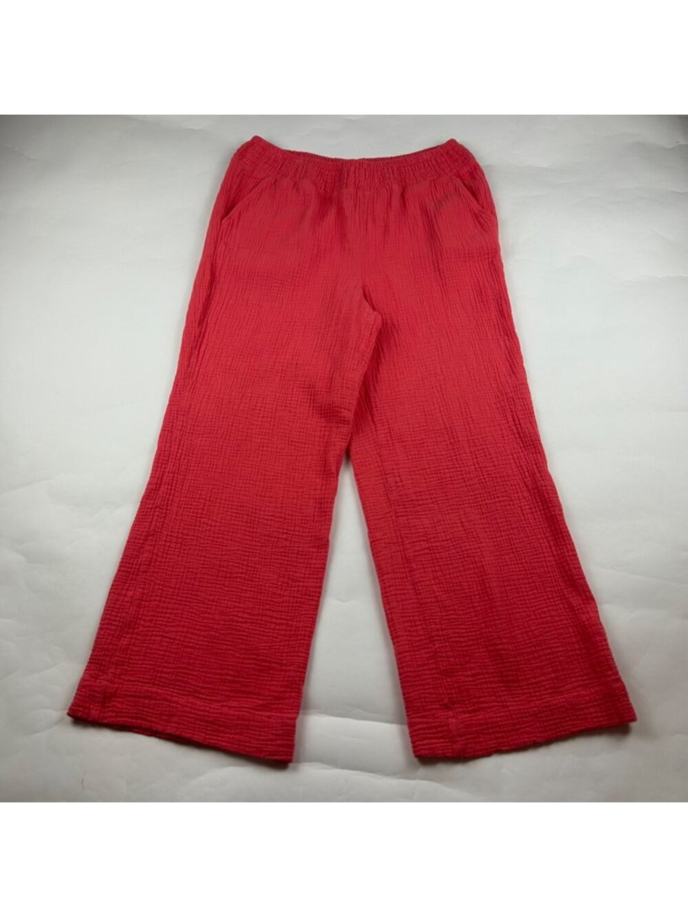 Belle Kim Gravel Coral Crinkle Cotton Wide Leg Lounge Pant M